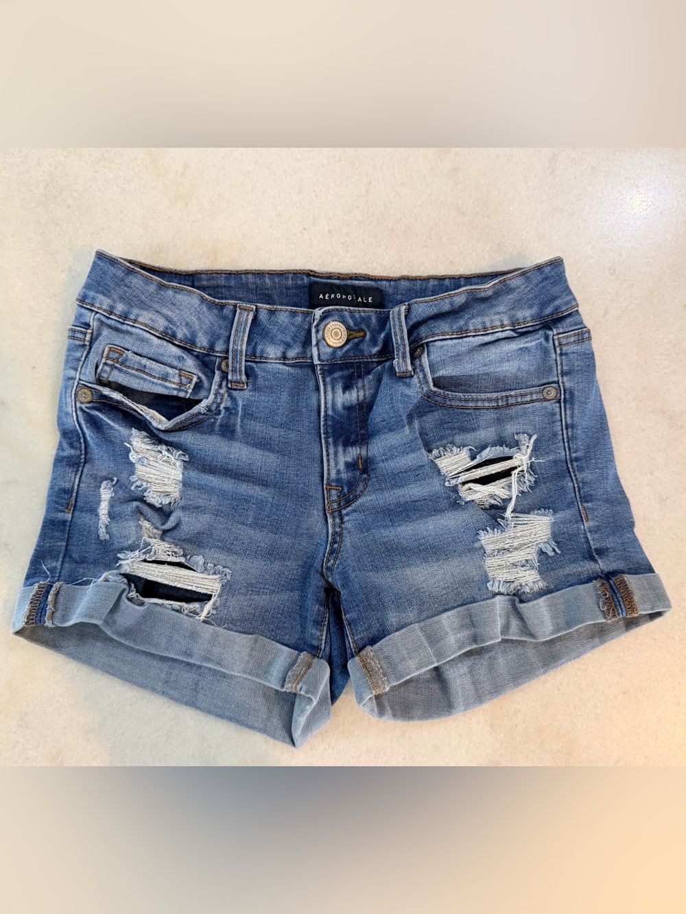 Aeropostale Distressed Cuffed Denim Shorts Size 8